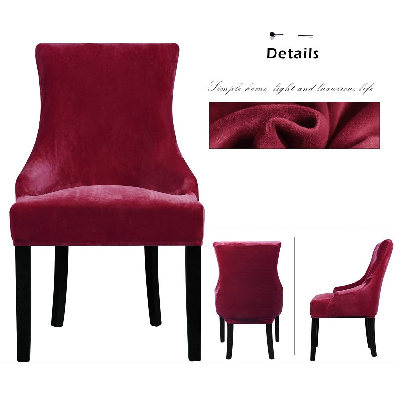 Lellen Velvet Stretch Wingback Chair Cover Slipcover - Reusable Protector Cover for Dining Room Banquet Home Decor etc Machine Washable Hand Washable (Wine, 2PC) - Image 3